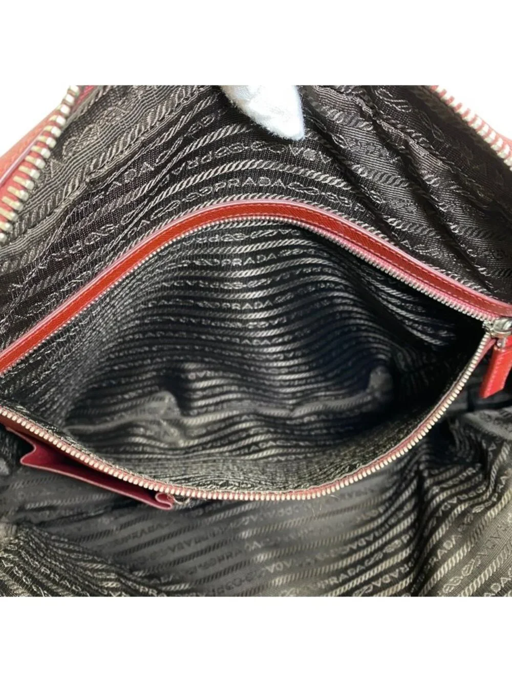 Prada Business Briefcase Handbag Triangle Logo Saffiano Leather Red Document